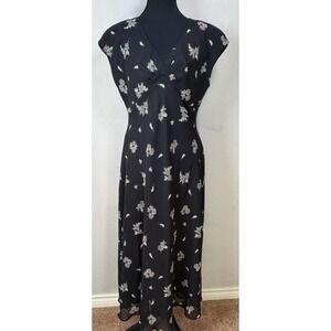 Y2K 90s Babydoll Floral Slip Dress Size 12 Black Dainty Fairy Grunge Whimsigoth